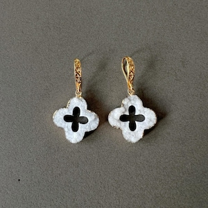 Druzy Agate earrings for her Clover earrings gift for women Four leaf clover earrings Irish charm earrings Irish lucky handmade earrings