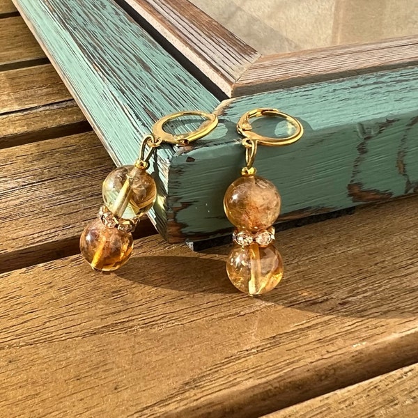 Citrine earrings beaded dangle earrings healing stone earring citrine stone real stone earring yellow earrings gold tone earrings abundance