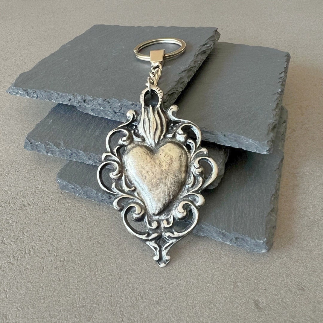 Sacred Key Chain Sacred Heart Keychain Pewter Keychain Big Love Jewelry Gift for ...