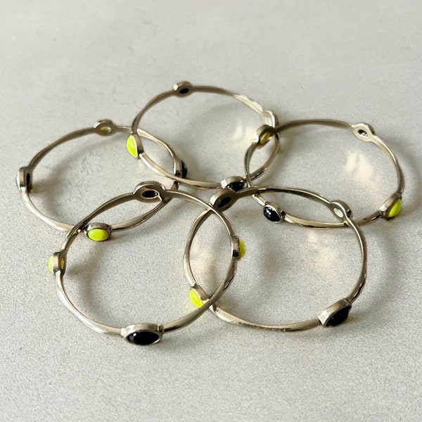 Set of bangles for women enamel yellow and black bangles gold tone bangle for her bracelet gift for her minimalist bracelet vintage bracelet