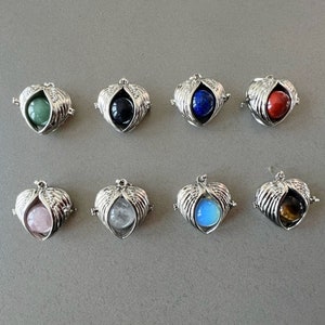 Angel wings pendant guardian pendant bola pendant chiming bell pendant natural stone heart pendant mother to be gift bell pendant pregnancy