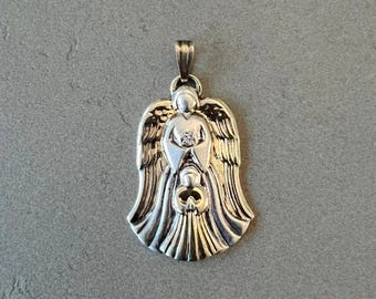 Engel Anhänger, Vintage Sterling Silber Anhänger, Engel Schmuck für Frauen, Religiöser Schmuck, Vintage Schmuck für Sie, Schutz Anhänger Geschenk