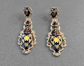 Art Nouveau earrings with floral design earrings for women floral earrings dangle gold and black flower earrings gift for her drop earrings