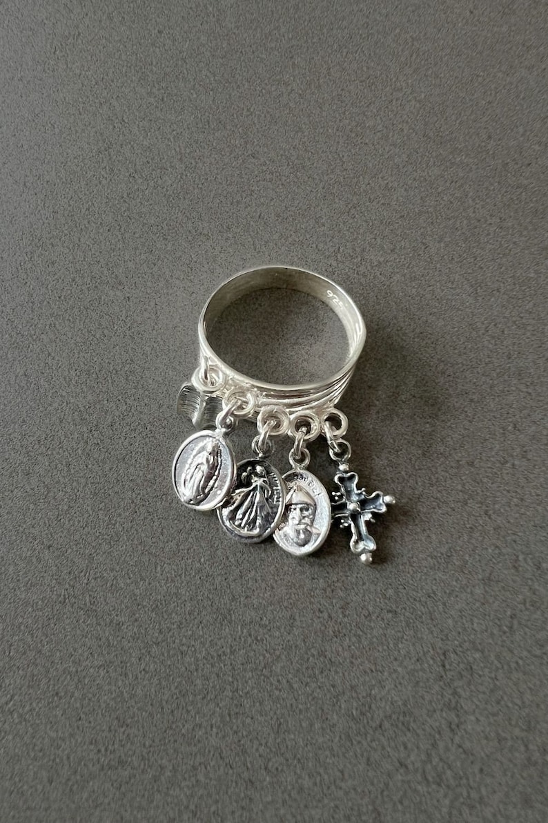 Charms-ring för kvinnor religiös ring present till mamma äkta silverring helgonmedaljring stapelbar sterlingsilver religiös gåva katolsk ring bild 2