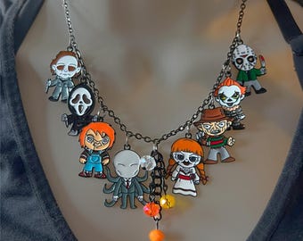 Collar de Halloween para mujer, collar con dijes de Halloween, gargantilla con dijes de películas de terror, joyería de Halloween, collar único con temática de Halloween, regalos.