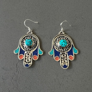 Hamsa hand earrings for woman hamsa hand pendant earrings gift for mom ethnic earrings for everyday earrings hand of Fatima earrings Buddha