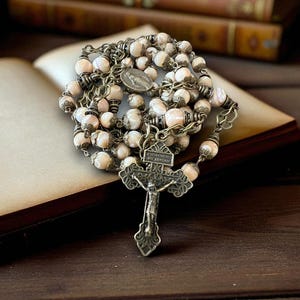 Shell Bead Rosary Vintage Look Rosary Antique Bronze Rosary for Woman Men Rosary Catholic Crucifix Catholic Jewelry Religious Baptism Gift