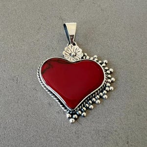 Sterling Silver Heart Pendant for Her Love Gift for Wife Large Silver Heart Jewelry for Women Pendant for Girlfriend Red Stone Heart Pendant