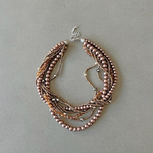Multi strand necklace brown faux pearl choker brown jewelry beaded necklace statement necklace crystal bead necklace for women necklace gift