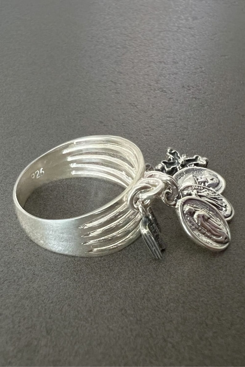 Charms-ring för kvinnor religiös ring present till mamma äkta silverring helgonmedaljring stapelbar sterlingsilver religiös gåva katolsk ring bild 3