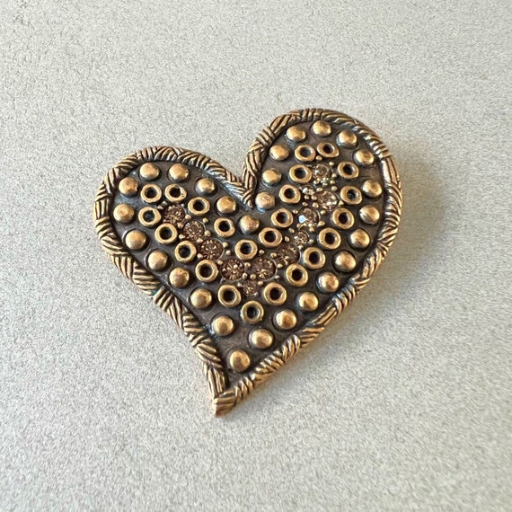 Heart brooch for her antique gold brooch for woma… - image 1