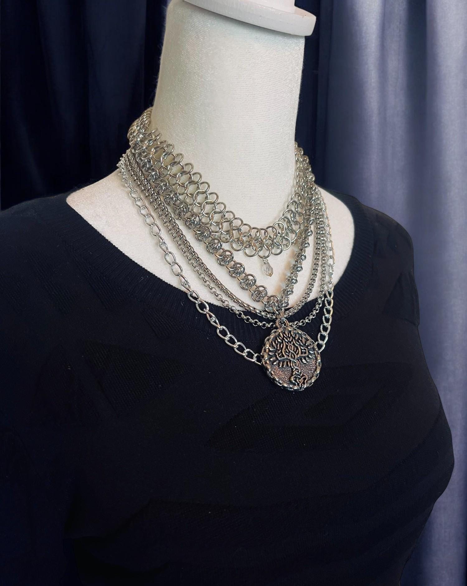 Multiple Chain Necklace for Her Tree of Life Pendant Layered Chain