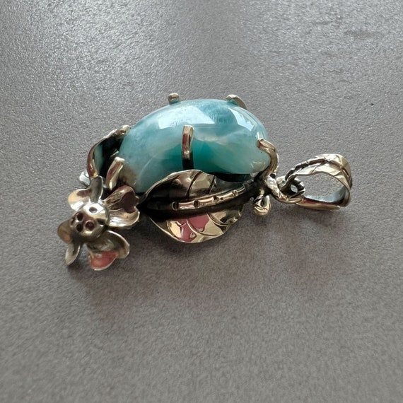 Larimar jewelry set for her larimar pendant necklace flower ring larimar bracelet larimar ring silver jewels natural larimar healing jewelry