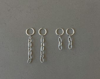 Punk Chain Dangle Earrings, Long Stainless Steel Chain Earrings, Minimalist Tassel Earrings, Gothic Drop Earrings, Edgy Chain-Link Earrings