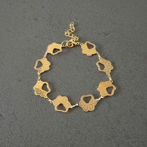 Stainless Steel Bracelet with Linked Gold Dog Paws Charms, Pet Lover Jewelry, Dog Paw Bracelet, Animal Lover Gift, Dog Bracelet, Unique Gift