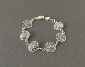 Hinged Mexican Bangle Bracelet Vintage Sterling Silver Size 7