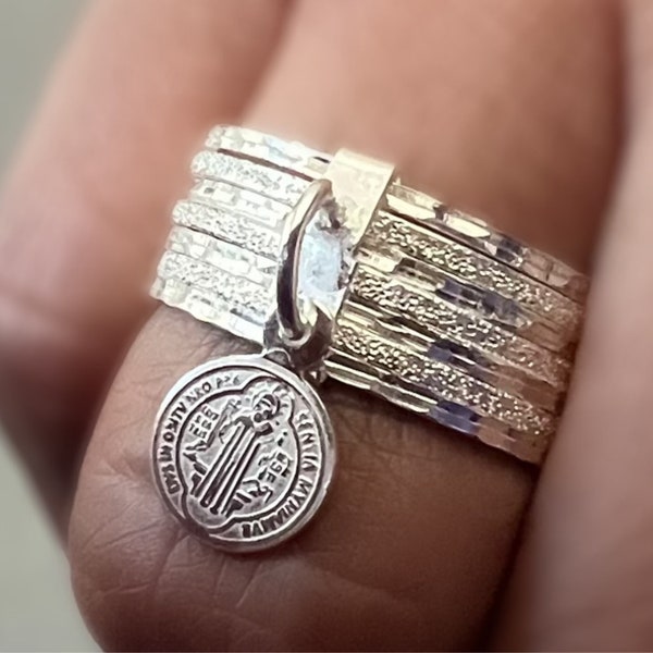 Seven day ring Saint Benedict ring for her real silver ring St Benedict medal ring stackable sterling silver religious ring catholic ring