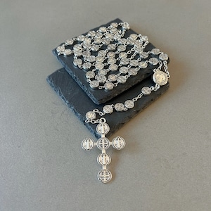 St Benedict cross Saint Benedict rosary necklace antique silver rosary Saint Benedict medal rosary woman and mens rosary Catholic crucifix