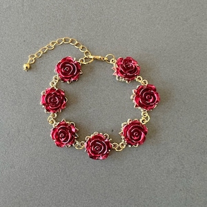 Flower bracelet for woman rose bracelet gift for her bracelet red roses bracelet vintage look jewelry for wedding guest bracelet elegant red