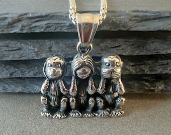 Three wise monkeys pendant necklace for her Hear No Evil See No Evil Speak No Evil monkey charm for him monkey pendant gift for monkey lover
