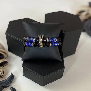 His & Hers Bracelets-Lapis Lazuli and Black Onyx Bracelets-Gemstone Bracelets-Couples Bracelet-Partner Bracelet-Gift for Her-Gift for Him