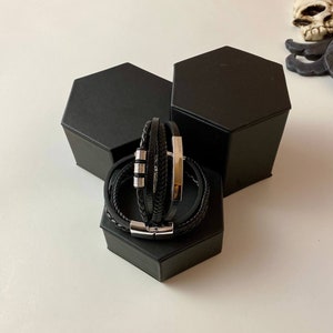 Leather Stainless Steel Multi Layered Bracelet with Magnetic Clasp - Unisex Bracelet - Leather Bracelet - Braided Leather Bracelet