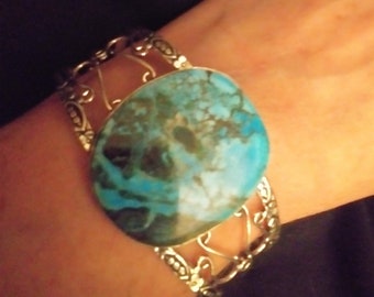 Stunning 925 Sterling Silver Turquoise Cuff Bracelet