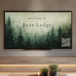 Misty Forest Airbnb Welcome Screen on USB | Custom WiFi QR Code | TV Guest Display for Vacation Rentals | Coastal Rental Decor