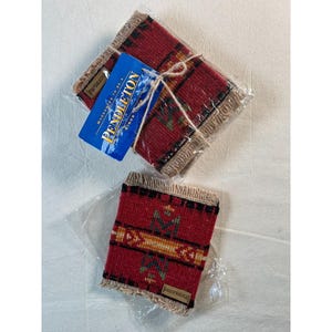 New Vintage Pendleton Set of 4 Woven Loomed Wool Coaster Rug Matts 6" L x 4.5" W