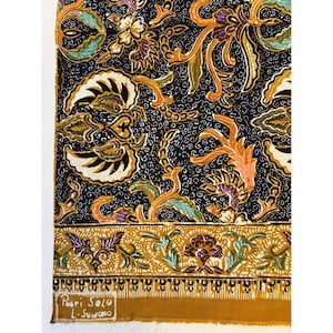 Fabric VTG 70s Batik Javanese Putri Solo Handmade Artist Signed L. Suwono 86x37"
