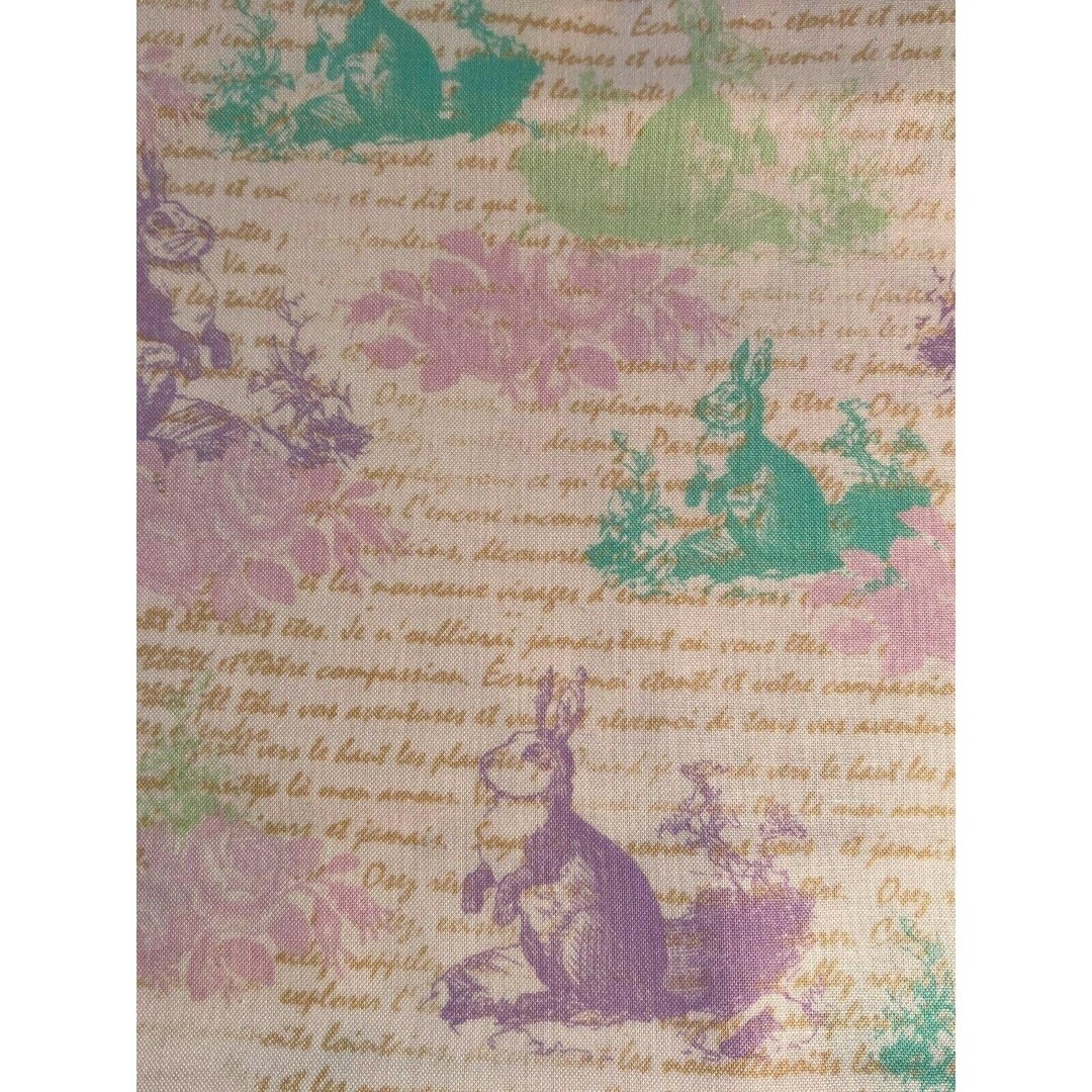 Fabric - Vintage Pastel Rabbit Bunnies Cursive Calligraphy Foliage 36 ...