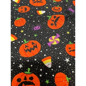 Fabric - Halloween Sprinkled Glitter Tossed Candy Pumpkins Design only 1/2 Yard