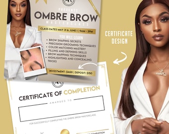 Ombre Brow Masterclass Flyer, Certificate Bundle (Canva Editable)