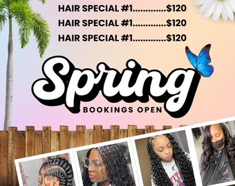 Spring Hair Flyer, Salon Bookings Template (Canva Pro, Digital Download)