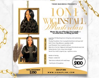 Wig Install Masterclass Flyer Template, Hair Stylist Canva Promo (Digital Download)