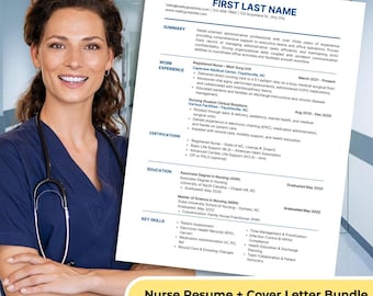 RN Resume Template | Editable Nursing Cover Letter (Canva Digital Download)