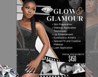 Makeup Class Flyer Template - Glow & Glamour Canva Editable (Digital Download)