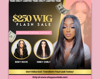 Wig Flash Sale Flyer – Hair Stylist Canva Template