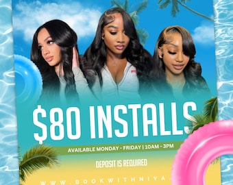 Summer Wig Install Flyer, Beauty Salon Promo Template (Canva)
