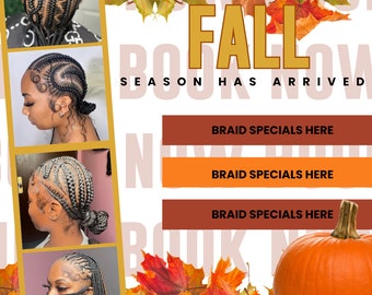 Fall Braid Specials Flyer, Knotless Braids, Wigs (Digital Download)