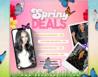 Spring Hair Deals Flyer Template | Wig & Braid Services (Editable Canva)