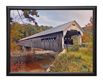 Vermont bedekte brug print, fall in New England schilderij, historische overdekte brug afbeelding, rustieke afdrukbare kunst aan de muur, landelijke stijl print