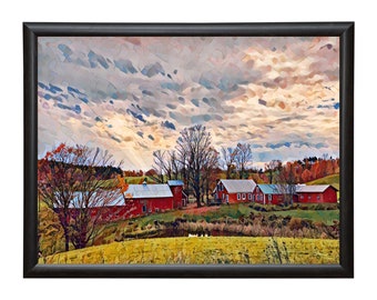 Famous Vermont Jenne Farm Printable Download, Vibrant Fall Colors Oil Painting Print, Red Barn Wall Art, Autumn in Vermont, New England Farm