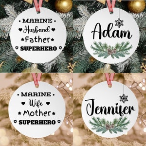 Marine Ornament, Marine Husband Father Mother Superhero, Metal Ornaments, veteran gift, military ornament