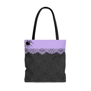 Black Gothic tote bag, Spider bag, Black and purple bag, Tarantula bag, Spider web bag