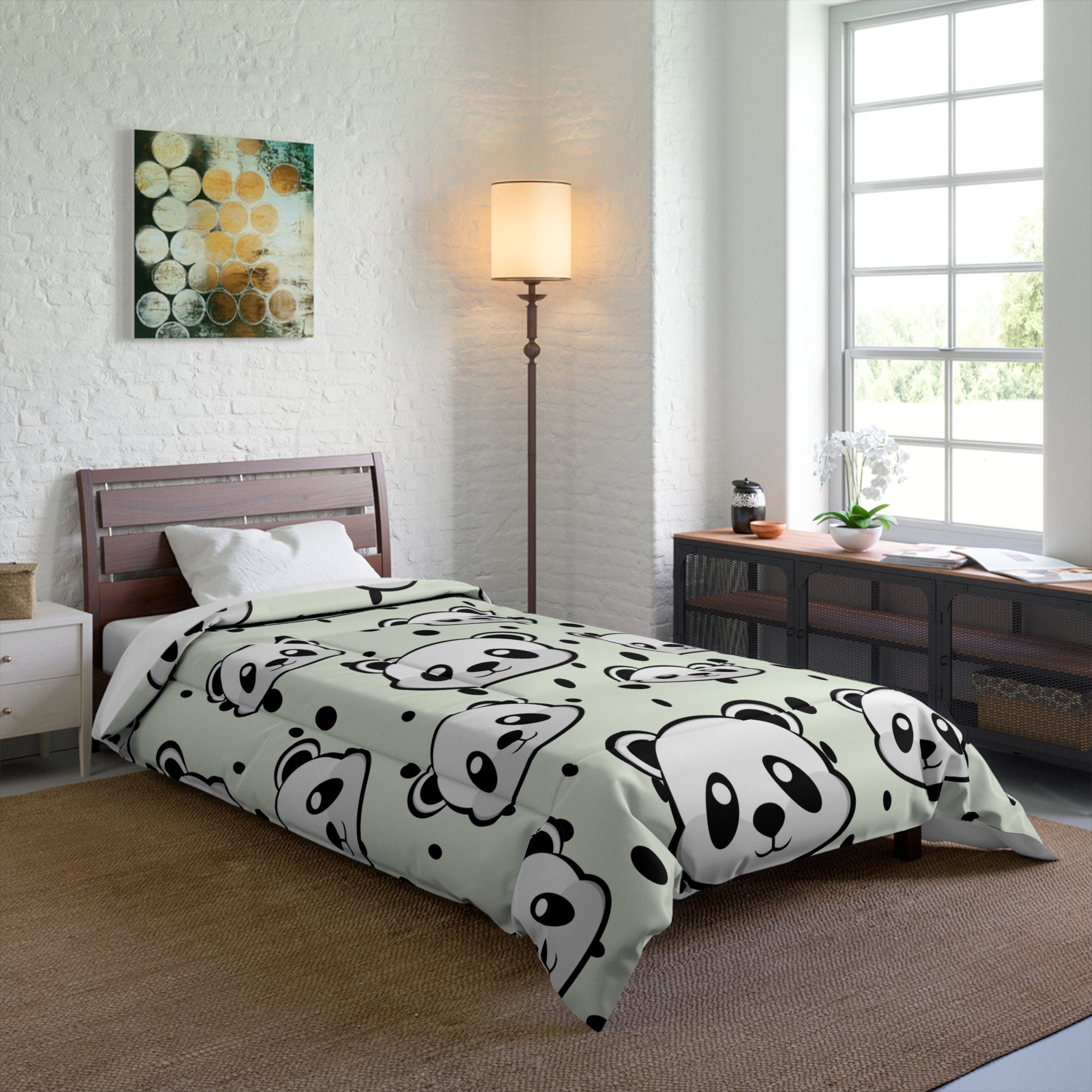 Cute Panda Pattern Kids Comforter, Panda Bedroom Decor, Panda Bear ...