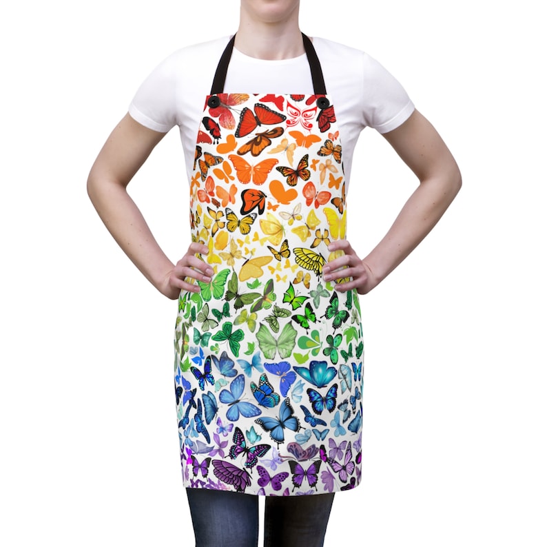 Butterfly rainbow apron, Rainbow kitchen accessories, Women' rainbow apron, Gift for baker 画像 1
