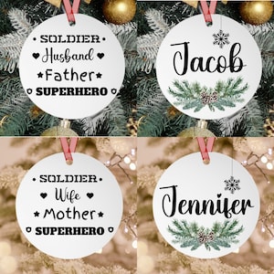 Soldier gift, Soldier Wife Mother Superhero Metal Ornaments, spouse gift, veteran gift, military gift, gift for dad, gift for mom