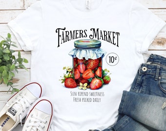 Farmers Market summer strawberry Tshirt, Fresh picked strawberry shirt, Cute summer shirts, Women's Tee, Fruit shirt, Gift for gardener
