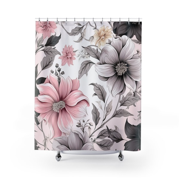 Pink Gray and White Shower Curtains Etsy